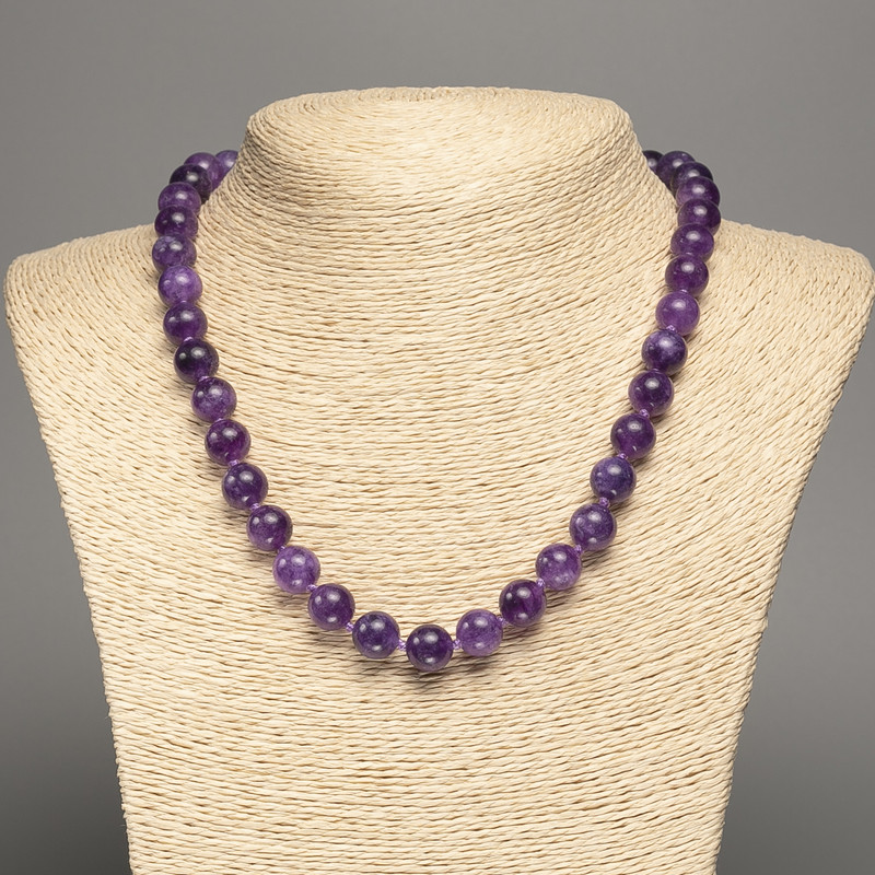 Collier en sugélite, boules lisses, diamètre 10 mm ±, longueur 48 cm ±