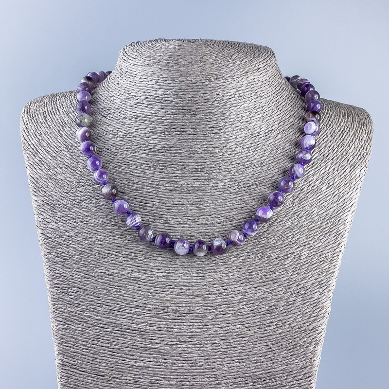 Collier en améthyste naturelle, boules lisses, diamètre 8 mm ±, longueur 48 cm