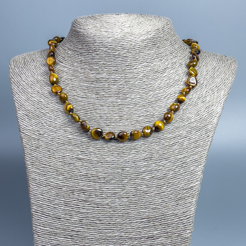 Collier en œil de tigre naturel, perles facettées, diamètre 10×8 mm, longueur 48 cm