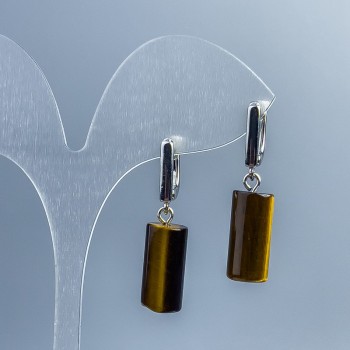 Boucles d'oreilles en œil de tigre cylindriques, diamètre environ 16,5×8 mm, fermoir anglais