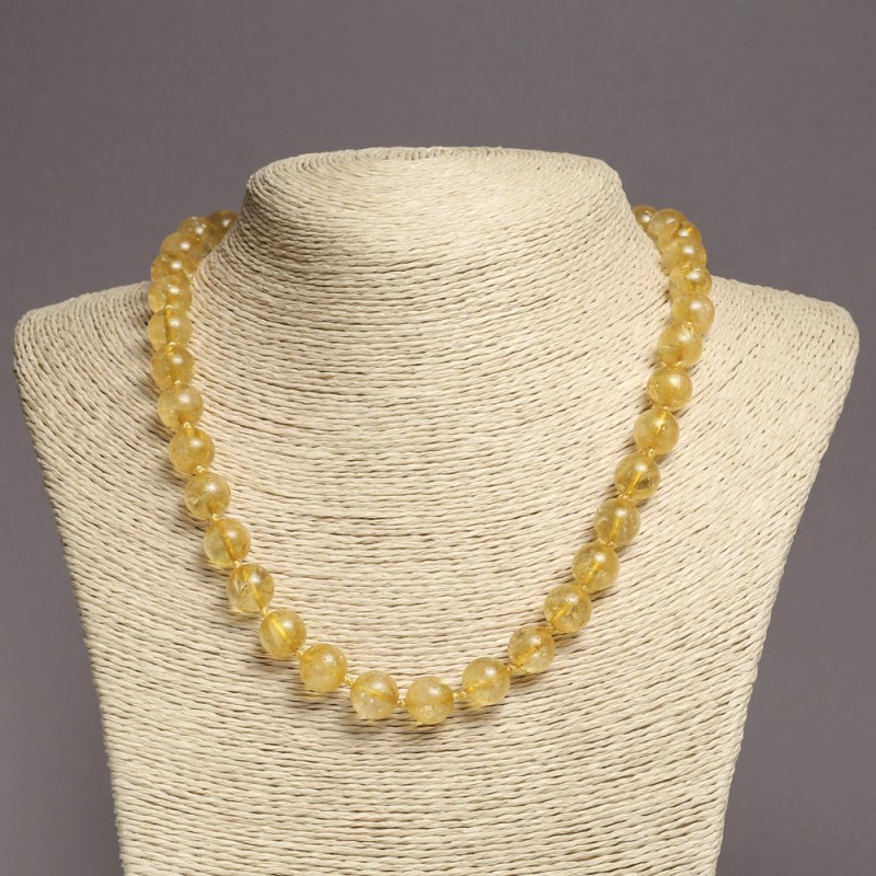 Collier de citrine – boules lisses, diamètre d'environ 10 mm, longueur 45 cm (+/-)