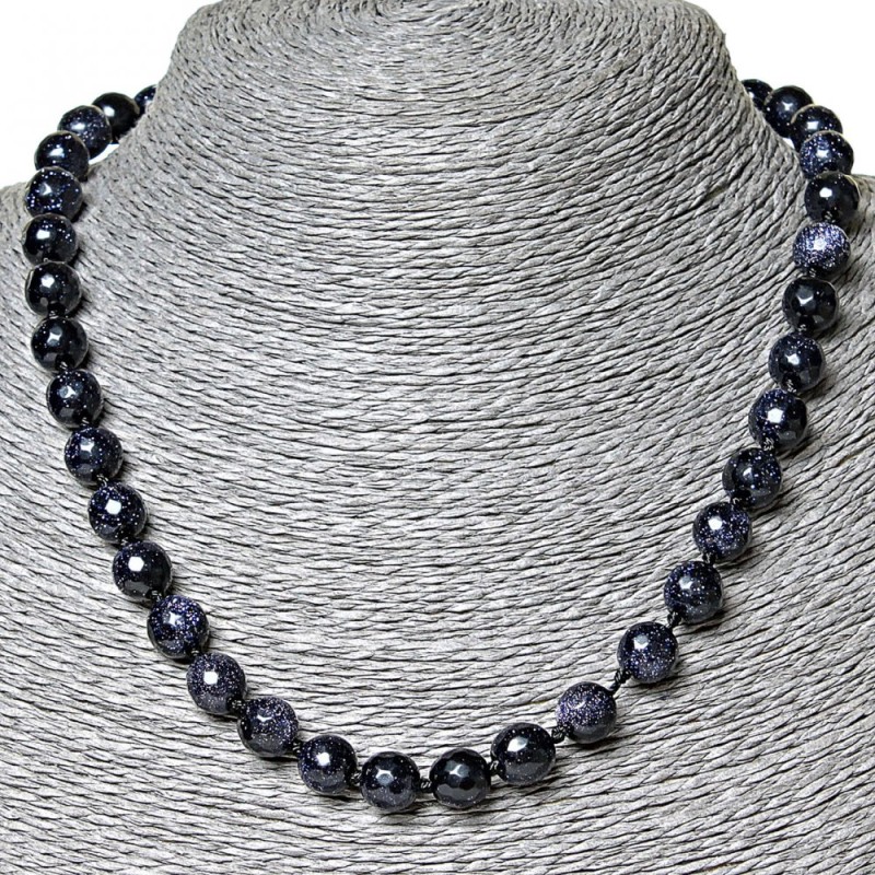 Collier en aventurine synthétique «Nuit du Caire» bleu sable, bille facettée de 9 mm, longueur 45 cm