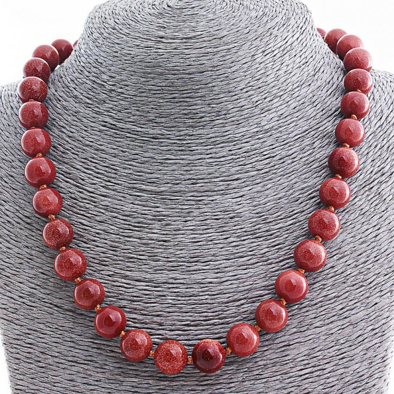 Collier en aventurine synthétique « Sable doré » perles rondes de 12 mm, longueur 50 cm+