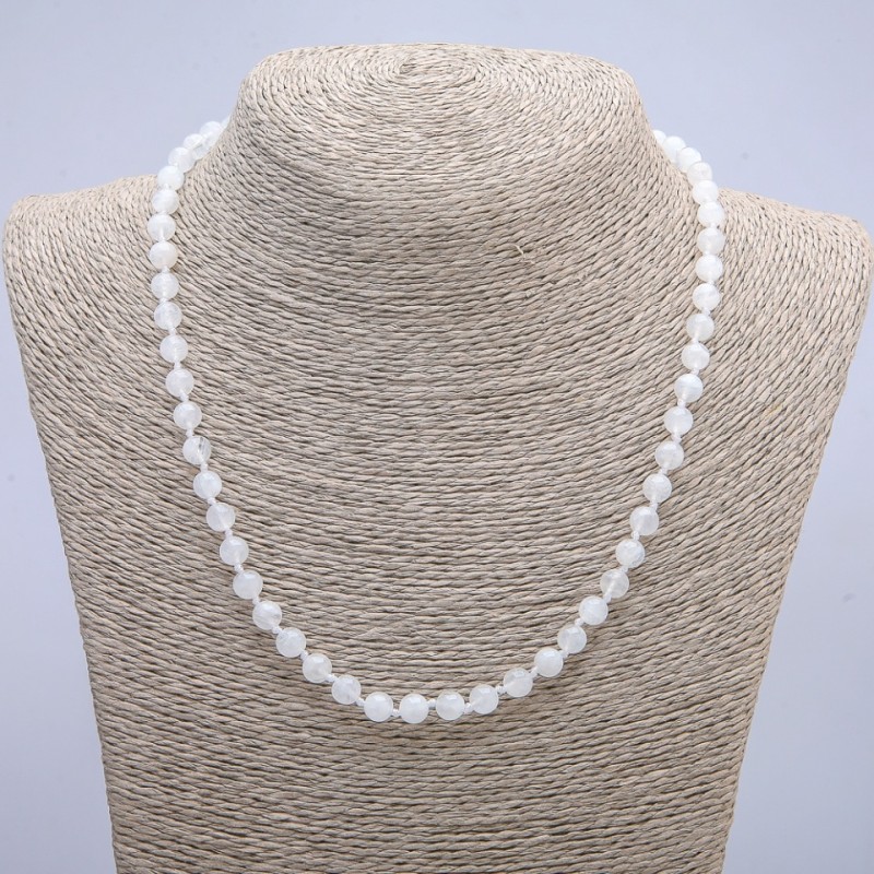 Collier en adulaire, perles rondes lisses, diamètre 8 mm, longueur 45 cm +