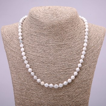 Collier en howlite naturel, perles lisses de 6 mm, longueur 45 cm+