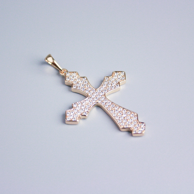 Pendentif Xuping plaqué or 18K Croix avec strass blancs, diamètre 36×28 mm+