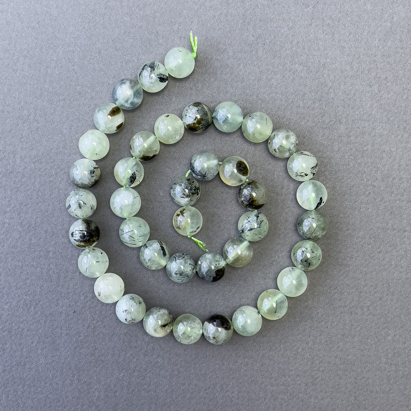 Perles de prénite, pierre naturelle, perles lisses, diamètre 10 mm ±, longueur 39 cm ±