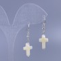 Boucles d'oreilles en nacre blanche en forme de croix, diamètre 10 × 15 mm, longueur 36 mm+