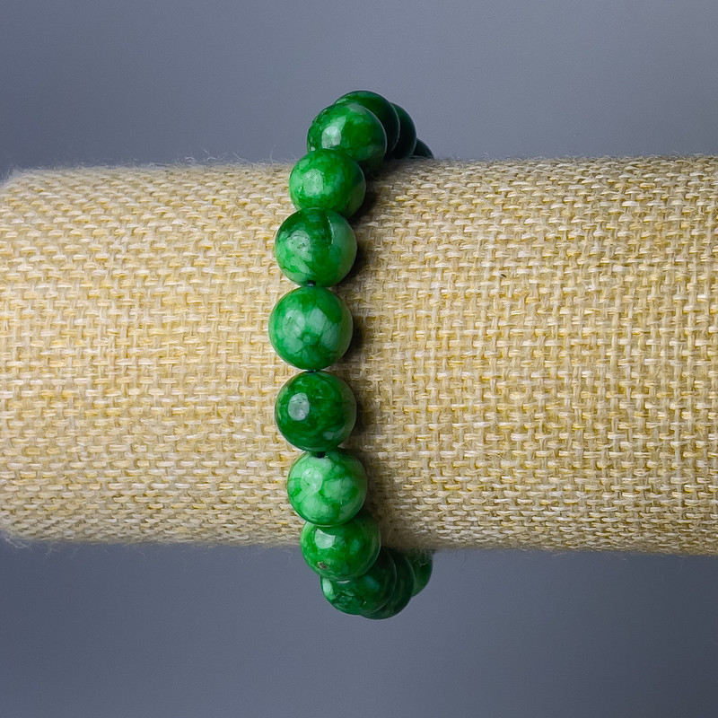 Bracelet chrysoprase artificiel – billes lisses, diamètre 10 mm, longueur 18 cm (élastique)