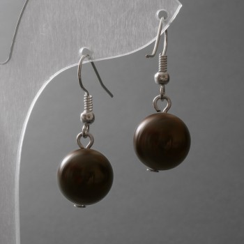 Boucles d'oreilles grenat naturel, bille lisse, diamètre 12 mm ±, longueur 33 mm ±