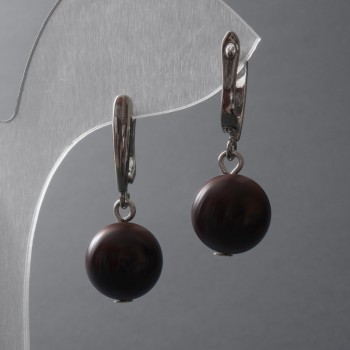Boucles d'oreilles en grenat naturel, bille lisse, diamètre 12 mm ±, fermoir anglais, longueur 33 mm+