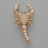 Broche-pendantif Scorpion avec strass blancs et strass caméléon, métal doré 28×54 mm